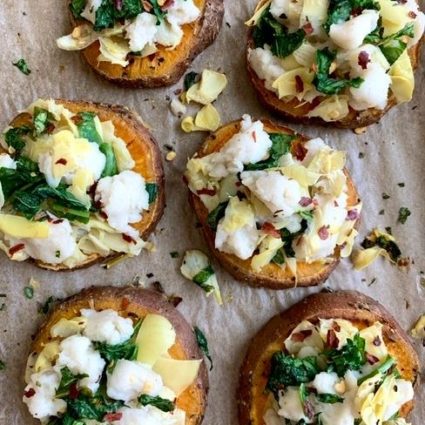 Vegan Mini Sweet Potato Pizzas with Artichokes and Arugula [GF]