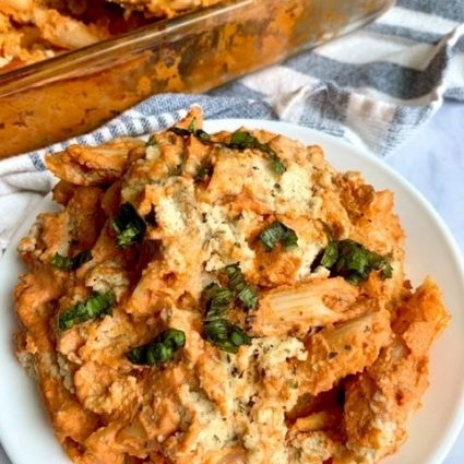 Vegan Baked Ziti with Almond Ricotta & Tomato Cream Sauce