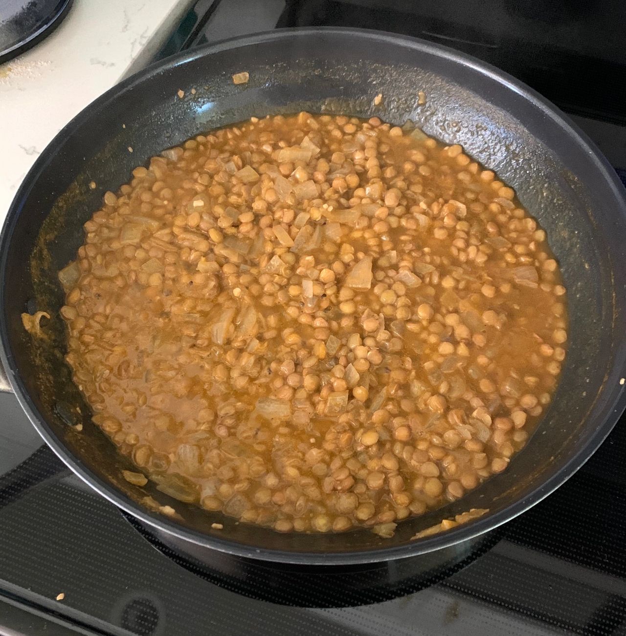 lentils in a saute pan 