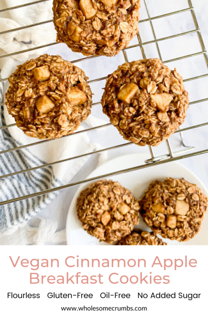 Pin Image of Vegan Cinnamon Apple Breakfast Cookies with an image of the finished cookies and text at the bottom.