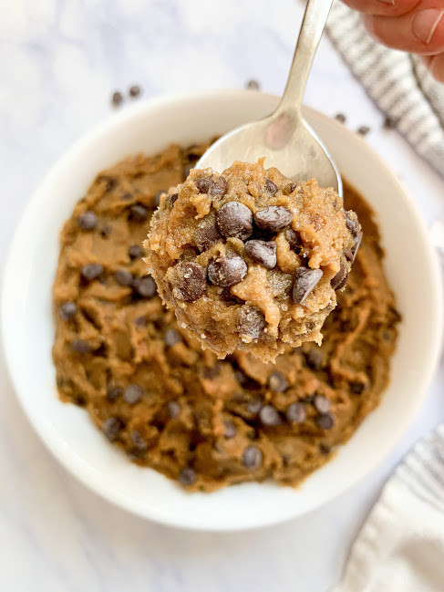 chocolate chip cookie dough on a spoon