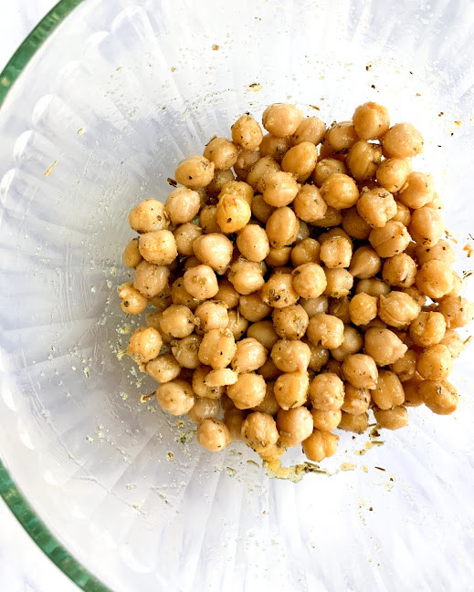 process photo of crispy chickpea croutons 