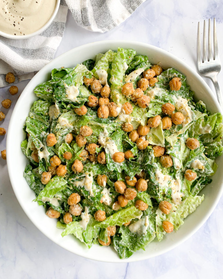 Vegan Caesar Salad with Crispy Chickpea Croutons • Wholesome Crumbs