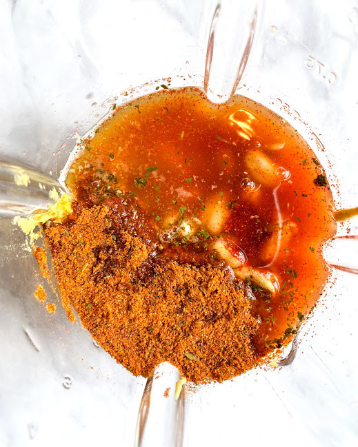 vegan smokey paprika sauce ingredients in a blender