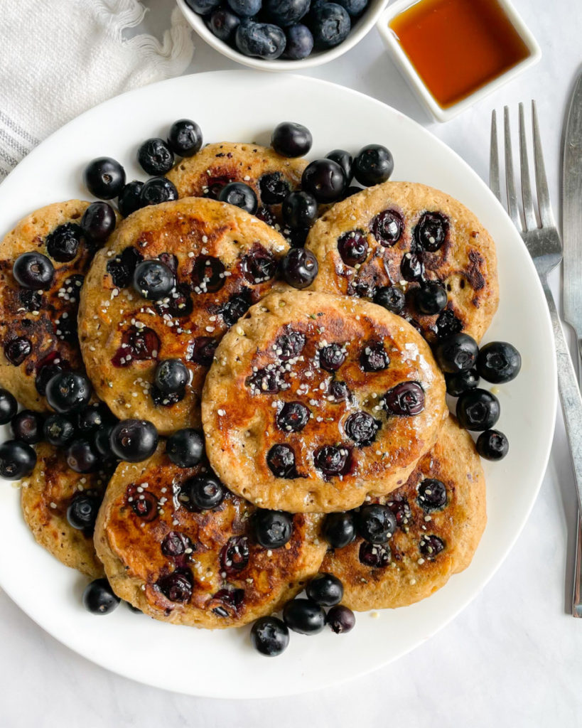Vegan Blender Blueberry Pancakes [GF] • Wholesome Crumbs